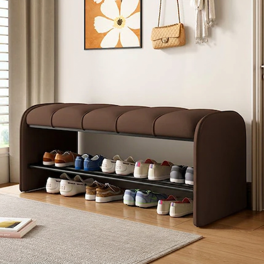 Modern Simplicity Rectangular Iron Synthetic Leather Composite Board Foam Shoe Bench Backless Armless For Entryways