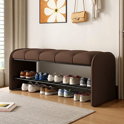 Modern Simplicity Rectangular Iron Synthetic Leather Composite Board Foam Shoe Bench Backless Armless For Entryways