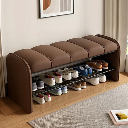 Modern Simplicity Rectangular Iron Synthetic Leather Composite Board Foam Shoe Bench Backless Armless For Entryways
