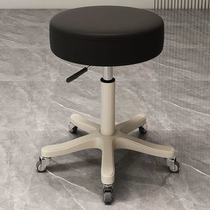 Modern Minimalist PU Leather PP Nylon Round Stool With Adjustable Height, Swivel & Wheels For Living Room & Bedroom