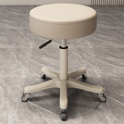 Modern Minimalist PU Leather PP Nylon Round Stool With Adjustable Height, Swivel & Wheels For Living Room & Bedroom