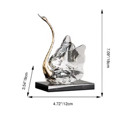 Modern Luxury Crystal Glass Metal Swan Figurine Set Decorative Sculpture Desk Decor For Living Room