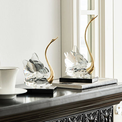 Modern Luxury Crystal Glass Metal Swan Figurine Set Decorative Sculpture Desk Decor For Living Room