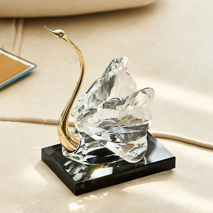 Modern Luxury Crystal Glass Metal Swan Figurine Set Decorative Sculpture Desk Decor For Living Room