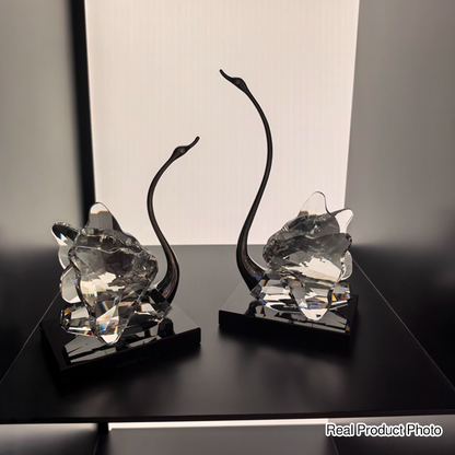 Modern Luxury Crystal Glass Metal Swan Figurine Set Decorative Sculpture Desk Decor For Living Room