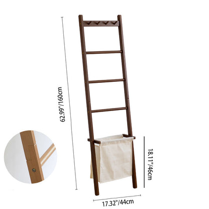Traditional Japanese Solid Wood Rectangular Coat Rack With Basket Space-Saving Freestanding Hall Tree For Bedroom