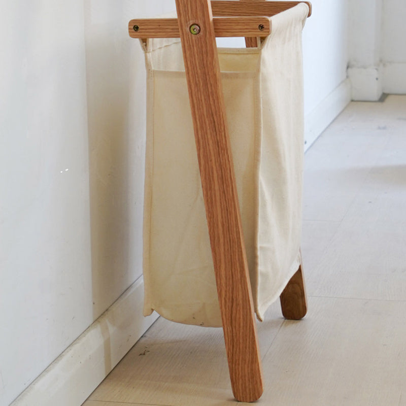 Traditional Japanese Solid Wood Rectangular Coat Rack With Basket Space-Saving Freestanding Hall Tree For Bedroom