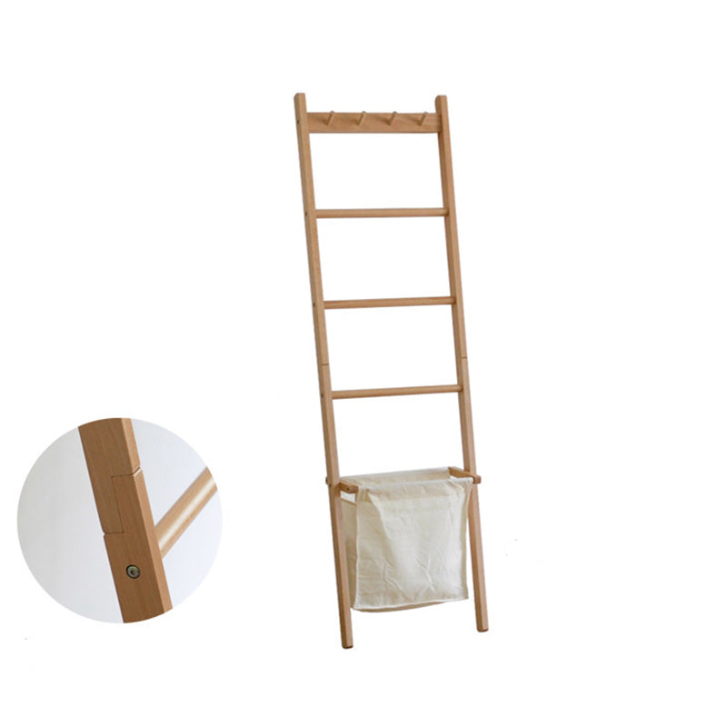 Traditional Japanese Solid Wood Rectangular Coat Rack With Basket Space-Saving Freestanding Hall Tree For Bedroom