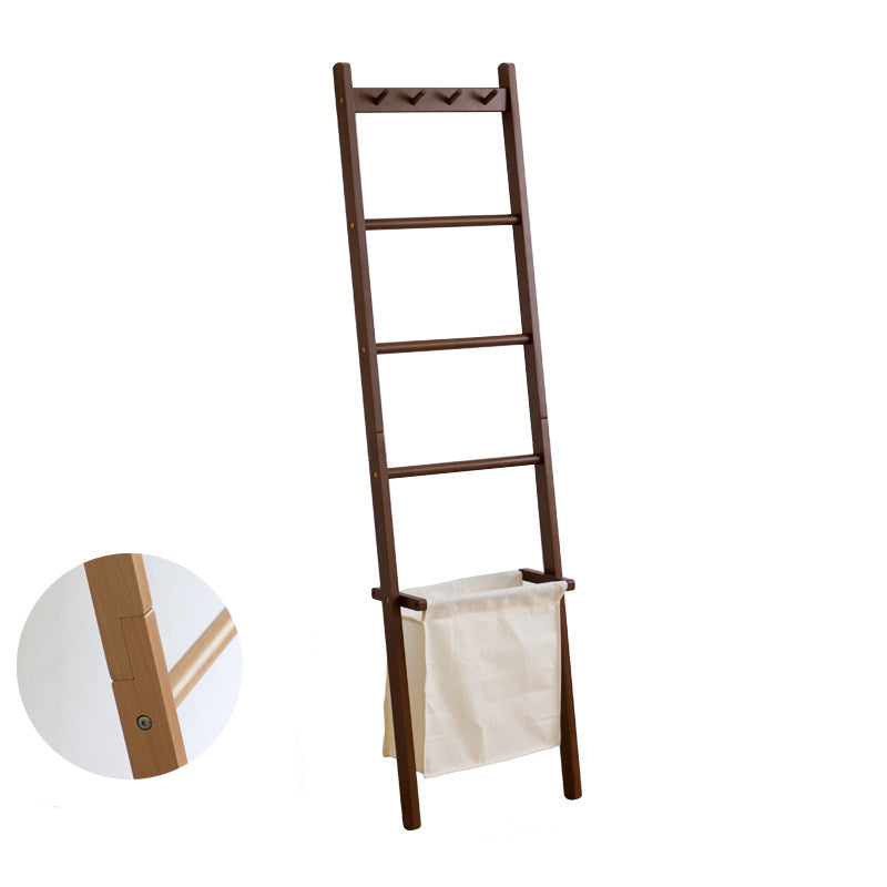 Traditional Japanese Solid Wood Rectangular Coat Rack With Basket Space-Saving Freestanding Hall Tree For Bedroom