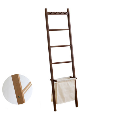 Traditional Japanese Solid Wood Rectangular Coat Rack With Basket Space-Saving Freestanding Hall Tree For Bedroom