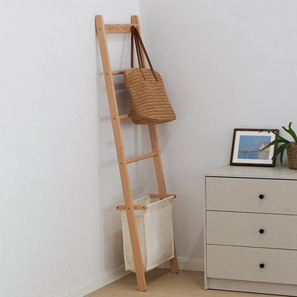 Traditional Japanese Solid Wood Rectangular Coat Rack With Basket Space-Saving Freestanding Hall Tree For Bedroom