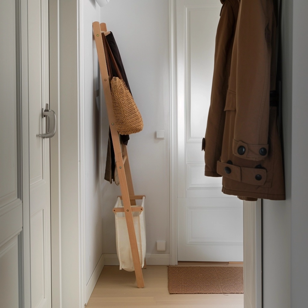 Traditional Japanese Solid Wood Rectangular Coat Rack With Basket Space-Saving Freestanding Hall Tree For Bedroom