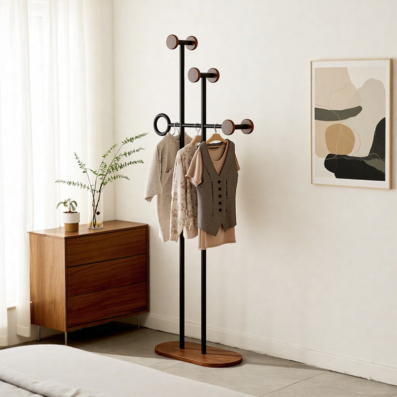 Contemporary Retro Carbon Steel & Engineered Wood Irregular Hall Tree Space-Saving For Bedroom
