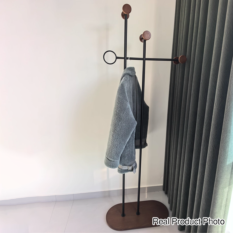 Contemporary Retro Carbon Steel & Engineered Wood Irregular Hall Tree Space-Saving For Bedroom