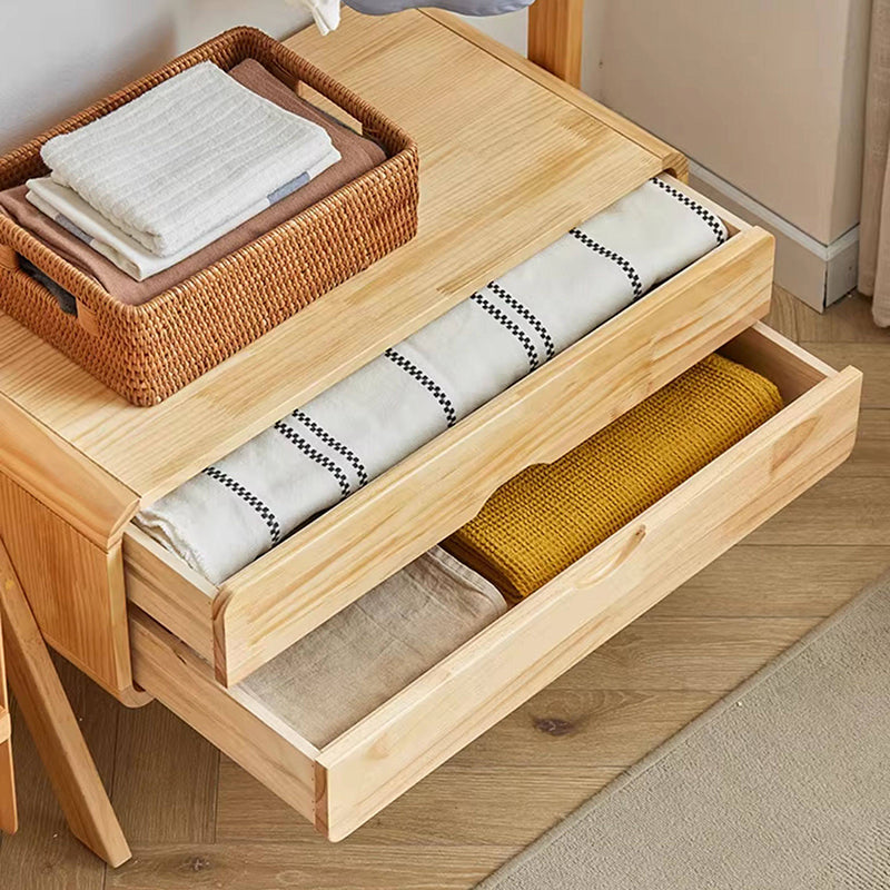 Contemporary Nordic Solid Wood & Plywood Rectangular Coat Rack With 2 Drawers Space-Saving Freestanding Clothes Rack For Bedroom