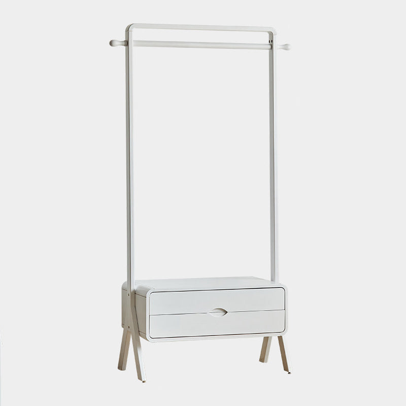 Contemporary Nordic Solid Wood & Plywood Rectangular Coat Rack With 2 Drawers Space-Saving Freestanding Clothes Rack For Bedroom