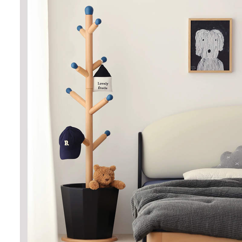 Contemporary Creative Solid Beech Wood Kids Coat Rack - Adjustable Height Children’s Floor Standing Clothes & Backpack Organizer Hall Tree For Bedroom