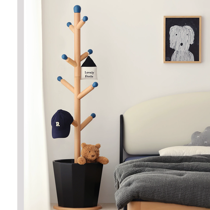 Contemporary Creative Solid Beech Wood Kids Coat Rack - Adjustable Height Children’s Floor Standing Clothes & Backpack Organizer Hall Tree For Bedroom