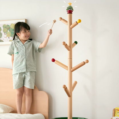 Contemporary Creative Solid Beech Wood Kids Coat Rack - Adjustable Height Children’s Floor Standing Clothes & Backpack Organizer Hall Tree For Bedroom