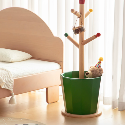 Contemporary Creative Solid Beech Wood Kids Coat Rack - Adjustable Height Children’s Floor Standing Clothes & Backpack Organizer Hall Tree For Bedroom