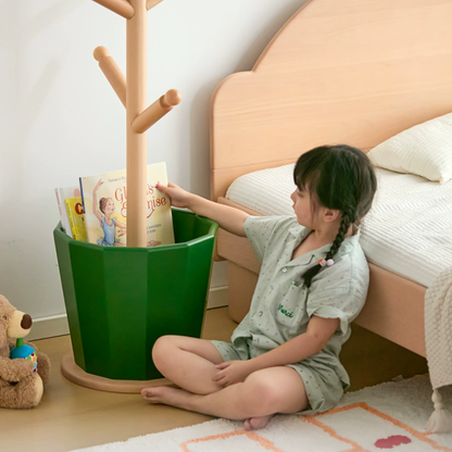 Contemporary Creative Solid Beech Wood Kids Coat Rack - Adjustable Height Children’s Floor Standing Clothes & Backpack Organizer Hall Tree For Bedroom