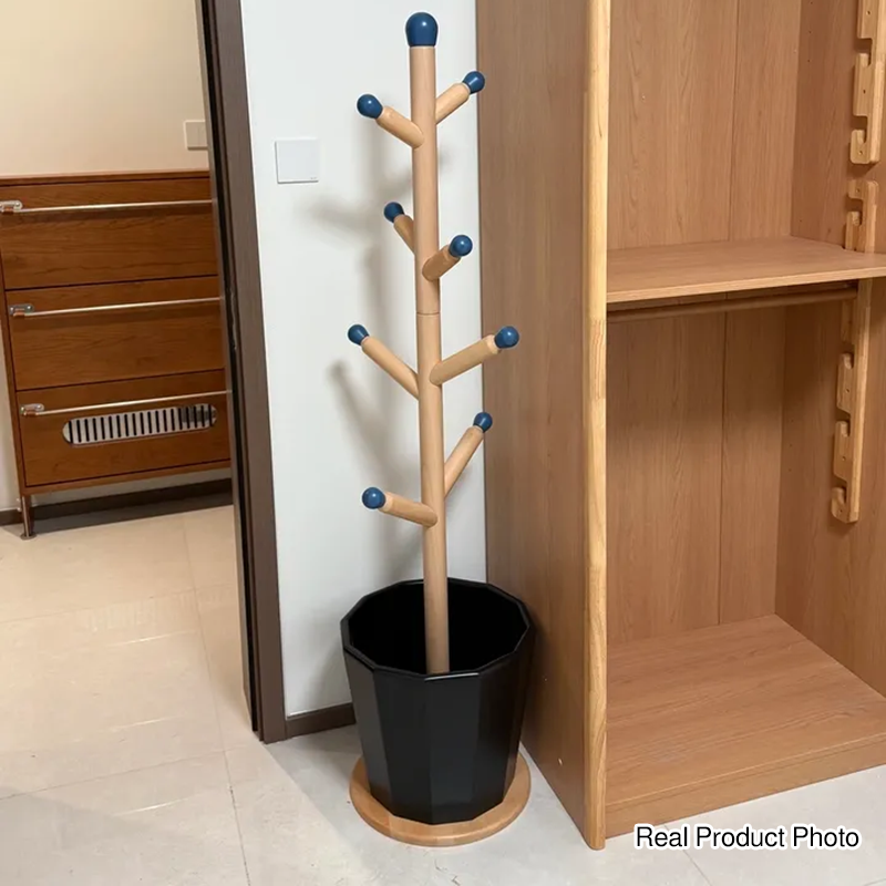 Contemporary Creative Solid Beech Wood Kids Coat Rack - Adjustable Height Children’s Floor Standing Clothes & Backpack Organizer Hall Tree For Bedroom