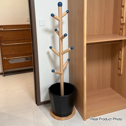 Contemporary Creative Solid Beech Wood Kids Coat Rack - Adjustable Height Children’s Floor Standing Clothes & Backpack Organizer Hall Tree For Bedroom