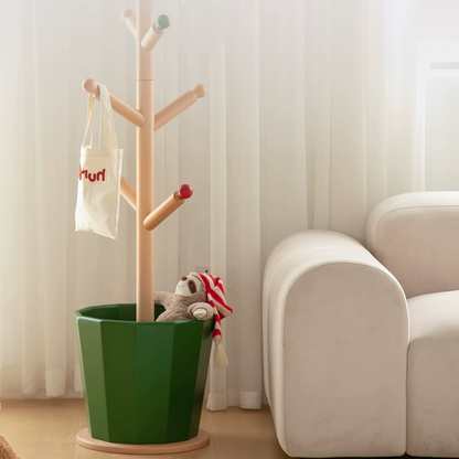 Contemporary Creative Solid Beech Wood Kids Coat Rack - Adjustable Height Children’s Floor Standing Clothes & Backpack Organizer Hall Tree For Bedroom