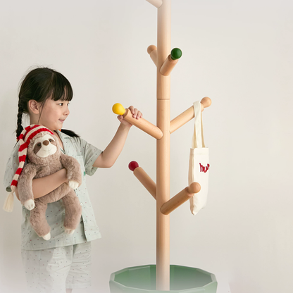 Contemporary Creative Solid Beech Wood Kids Coat Rack - Adjustable Height Children’s Floor Standing Clothes & Backpack Organizer Hall Tree For Bedroom