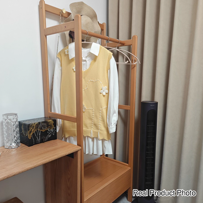 Traditional Japanese Solid Wood & Plywood Rectangular Wooden Hall Tree Clothes Organizer With Drawer For Bedroom