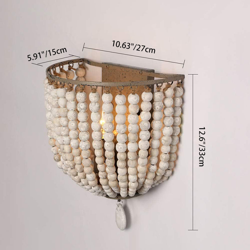 Contemporary Boho Solid Wood Iron Beaded Wall Sconce Lamp For Bedroom & Living Room