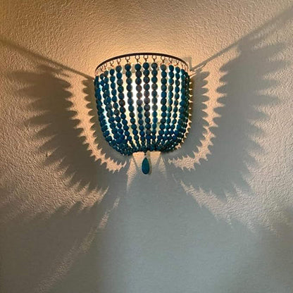 Contemporary Boho Solid Wood Iron Beaded Wall Sconce Lamp For Bedroom & Living Room