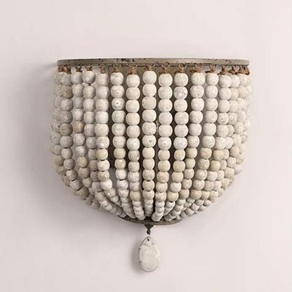 Contemporary Boho Solid Wood Iron Beaded Wall Sconce Lamp For Bedroom & Living Room