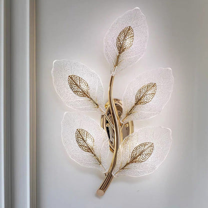 Modern Luxury Aluminum Carbon Steel Leaf Glass 1/3/5-Light Wall Sconce Lamp For Living Room & Bedroom