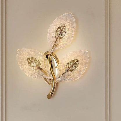 Modern Luxury Aluminum Carbon Steel Leaf Glass 1/3/5-Light Wall Sconce Lamp For Living Room & Bedroom