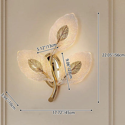 Modern Luxury Aluminum Carbon Steel Leaf Glass 1/3/5-Light Wall Sconce Lamp For Living Room & Bedroom
