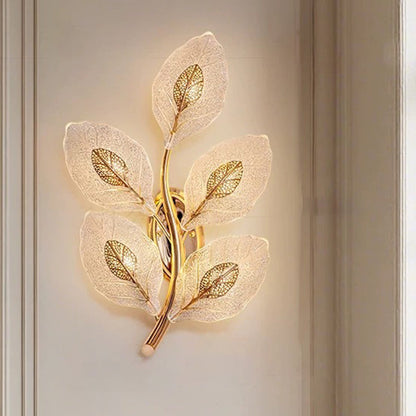 Modern Luxury Aluminum Carbon Steel Leaf Glass 1/3/5-Light Wall Sconce Lamp For Living Room & Bedroom