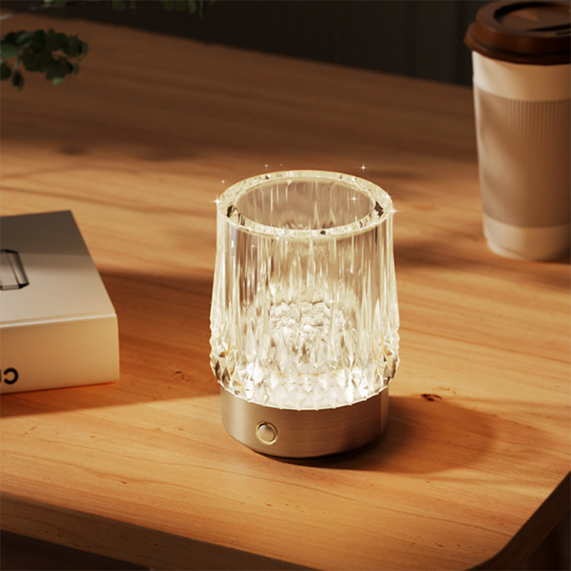 Diamond Glow Luxury Bedside Table Lamp - Acrylic & Aluminum Ambient Night Light Glacier & Warm Sun Collection