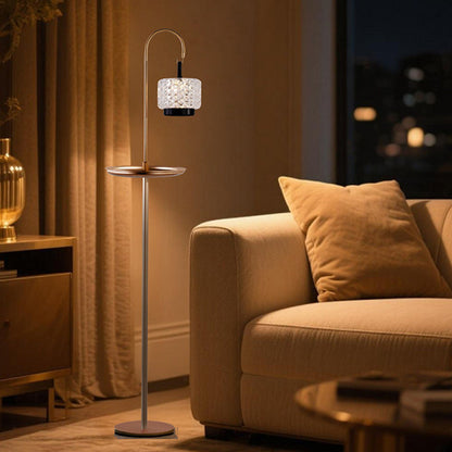 Modern Luxury Aluminum Alloy Iron Acrylic Standing Floor Lamp With Tray - Adjustable Lamp Touch Dimmable Ambient Light For Bedroom Living Room