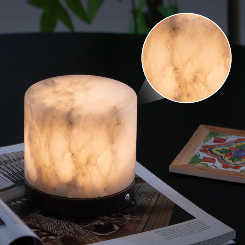 Contemporary Scandinavian Natural Marble Aluminum Alloy Table Lamp - Alabaster Ambient Bedside Lamp With Touch Dimming & USB Rechargeable Light