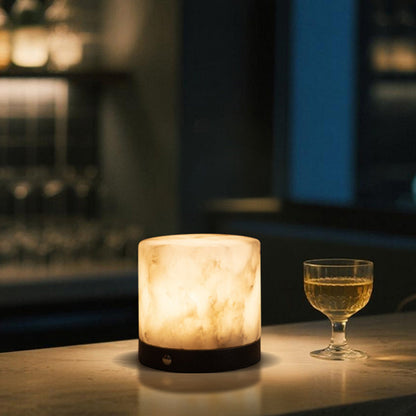 Contemporary Scandinavian Natural Marble Aluminum Alloy Table Lamp - Alabaster Ambient Bedside Lamp With Touch Dimming & USB Rechargeable Light