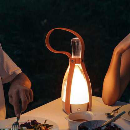 Modern Minimalist Portable Chrome Genuine Sheepskin Hardware Glass Table Lamp - Ambient Camping Light For Bedroom Dining Outdoor