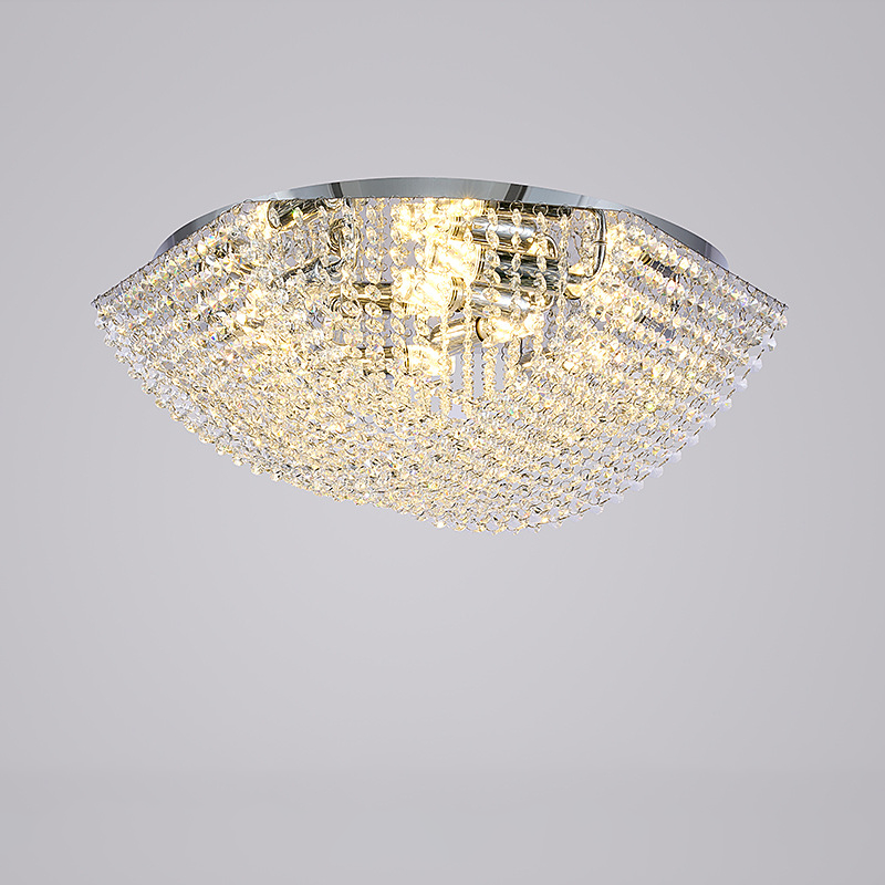 Modern Luxury Crystal Steel Round 4/6/9/12-Light Semi-Flush Mount Ceiling Light Chrome For Living Room Bedroom Dining Room