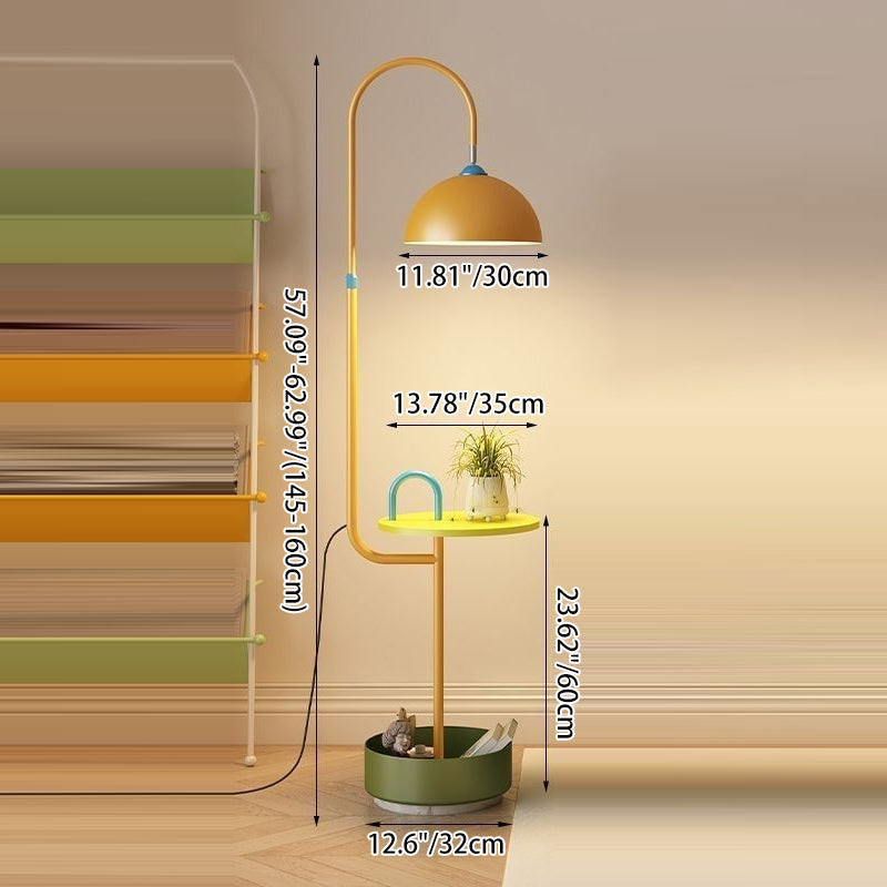 Contemporary Creative Dome Shade Iron Marble 1-Light Standing Floor Lamp With 2/3-Tier Storage For Living Room & Bedroom