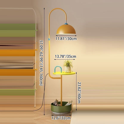 Contemporary Creative Dome Shade Iron Marble 1-Light Standing Floor Lamp With 2/3-Tier Storage For Living Room & Bedroom