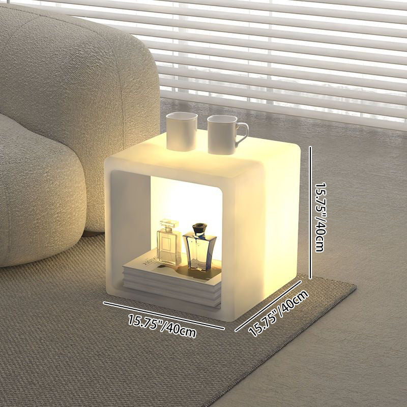 Modern Minimalist PE Rounded Square 1-Light Standing Floor Lamp With Storage Nightstand For Living Room & Bedroom