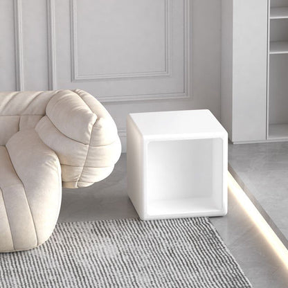Modern Minimalist PE Rounded Square 1-Light Standing Floor Lamp With Storage Nightstand For Living Room & Bedroom