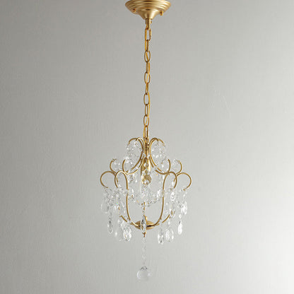Traditional French Iron Crystal Flower 1-Light Chandelier For Dining Room