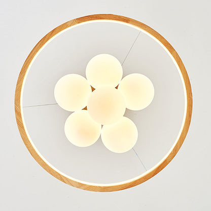 Contemporary Nordic Spherical Solid Wood Plastic LED Chandelier For Bedroom