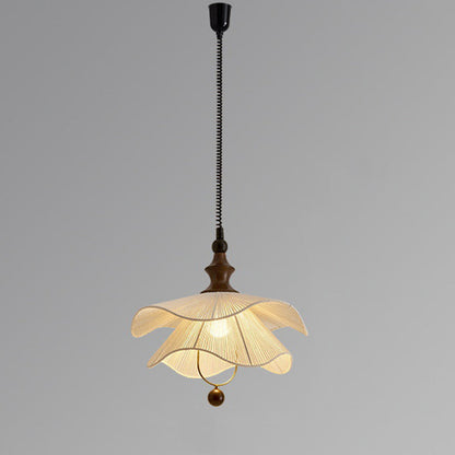 Traditional Vintage Petal Shaped Solid Wood Fabric 1-Light Pendant Light For Dining Room